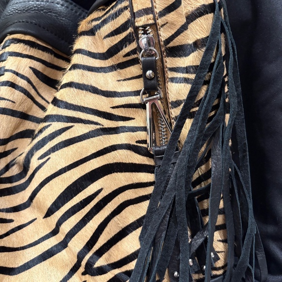 B. Makowsky Tiger Print Calf Hair & Leather Hobo Bag - Picture 4 of 5